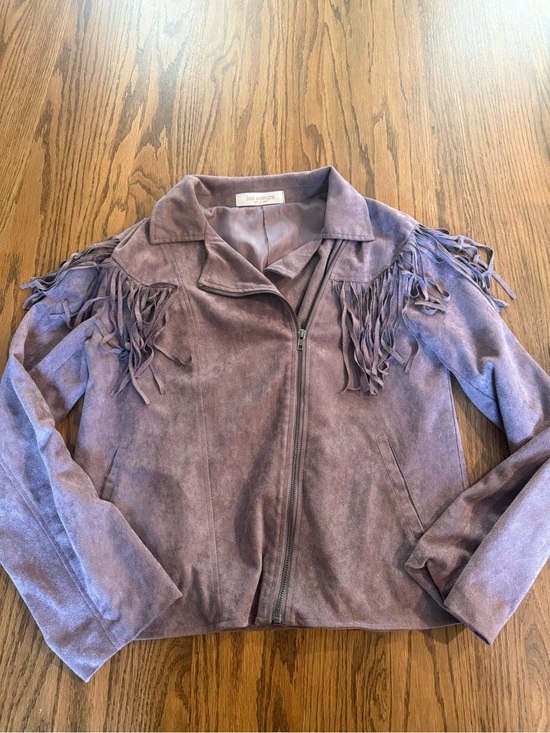 les souers Jackets & Blazers - Lavender Suede Fringe Zip Jacket -